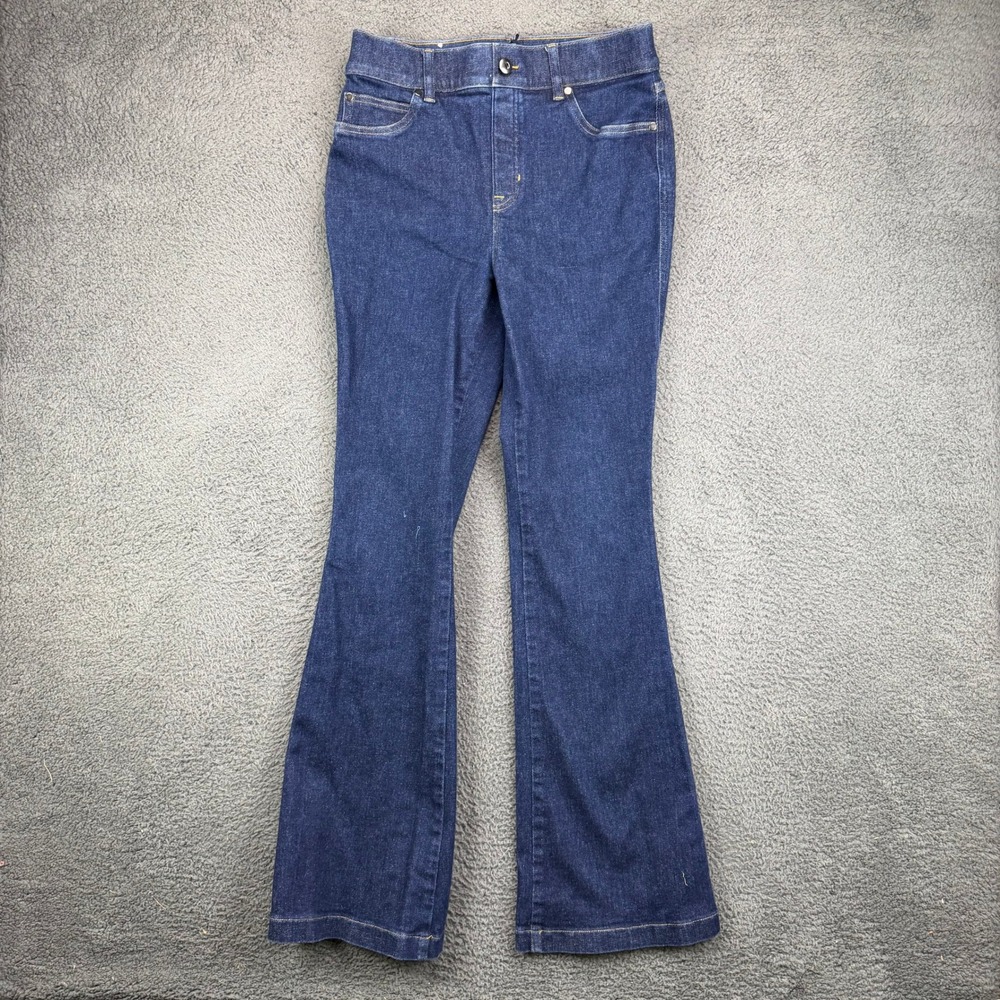 Spanx Womens Flare Jeans‎ Dark Indigo Blue Stretch High Rise Denim Size M 20215R